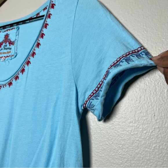 Johnny Was Women Tunic Top‎ Small Blue Embroidered Cotton Front Pocket Hippie - Picture 4 of 12